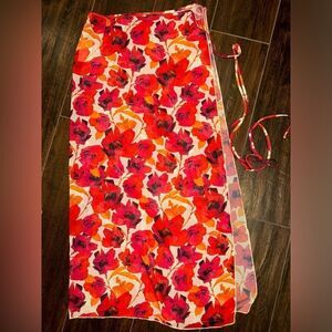 SLA The label floral bikini cover up wrap tie maxi skirt